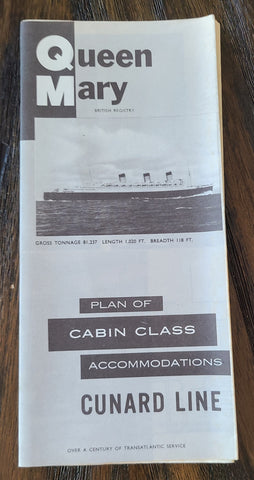 Cunard R.M.S. Queen Mary Cabin Class Deck Plan