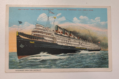 D&C Navigation Company Steamer Greater Detroit Post Card