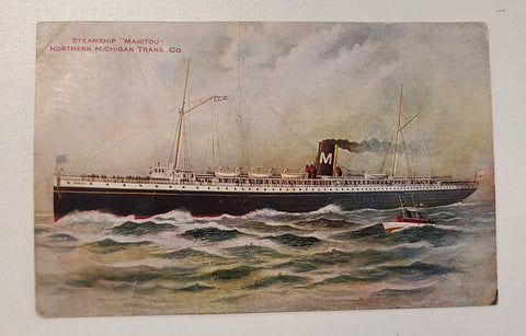 Northern Michigan Trans Company Steamship Manitou Post Card