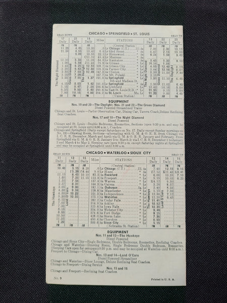 Illinois Central Condensed Timetable (Dec 15th, 1956)