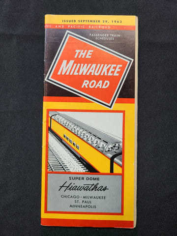 The Milwaukee Railroad 'Super Dome Hiawathas" Timetable (Sep 29th, 1963)
