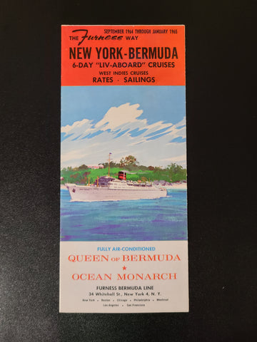 Furness Bermuda Line Queen of Bermuda & Queen Monarch Timetable (1964-65)