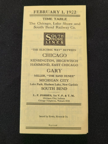 Chicago & Milwaukee Railroad South Shore Lines Timetable (1922)