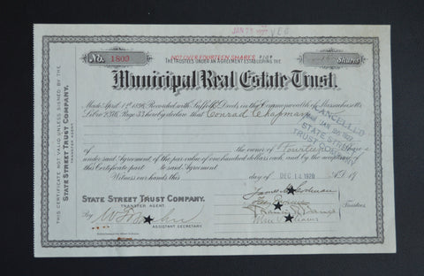 Municipal Real Estate Trust Stock Certificate (1940)