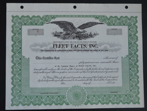 Fleet Facts, Inc Blank Stock Certificate #6