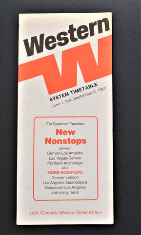 Western Airlines System Timetable (01 June - 09 September 1981)