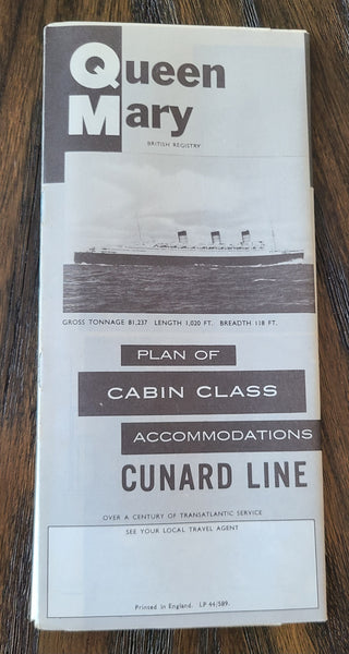 Cunard R.M.S. Queen Mary Cabin Class Deck Plan