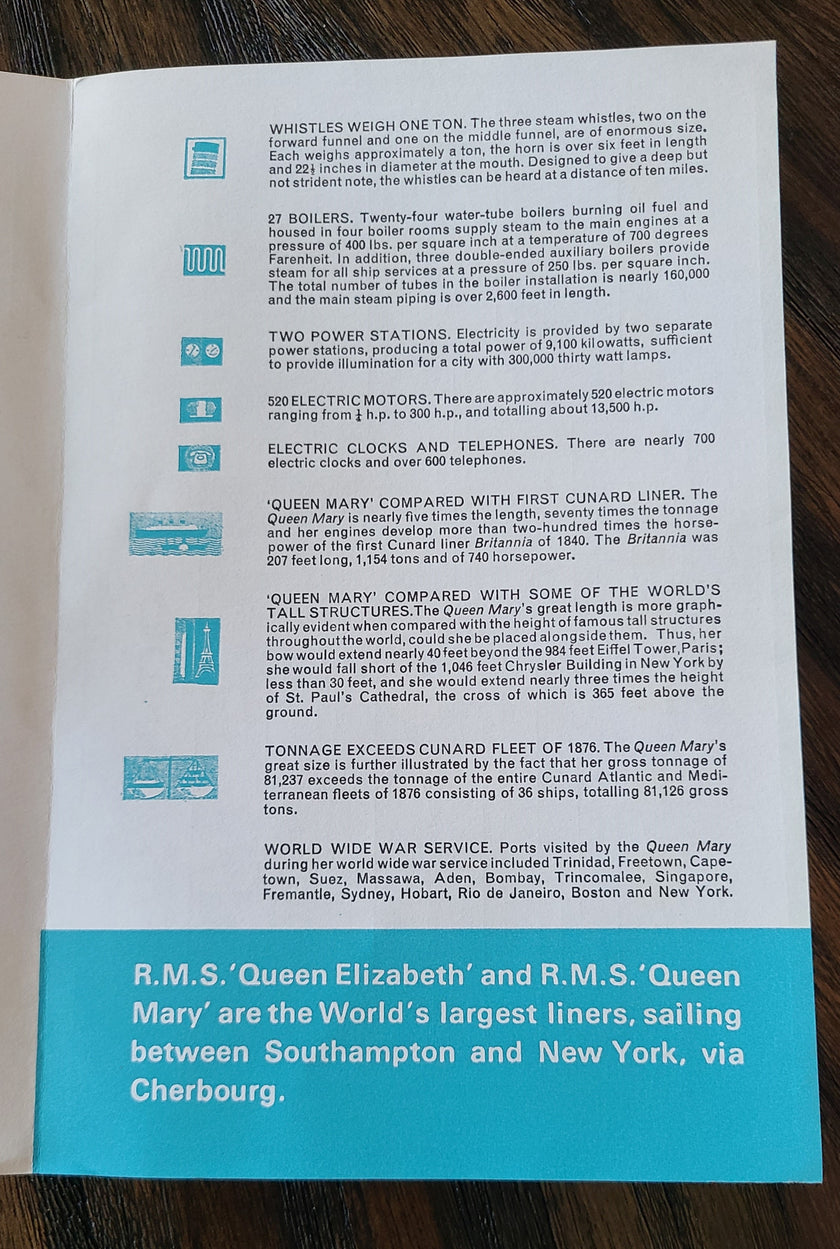 Cunard R.M.S. Queen Mary Facts & Figures Brochure