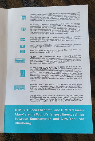 Cunard R.M.S. Queen Mary Facts & Figures Brochure