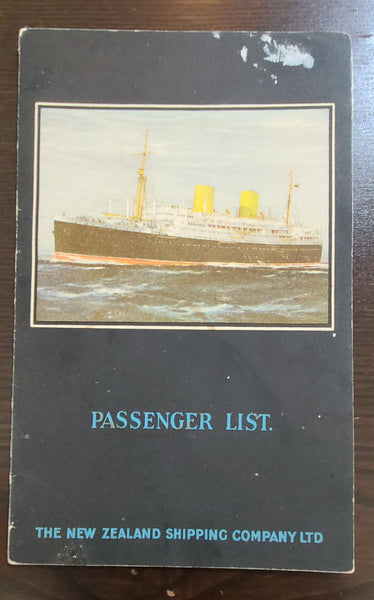 New Zealand Shipping Company T.S.S. Rimutaka Passenger List