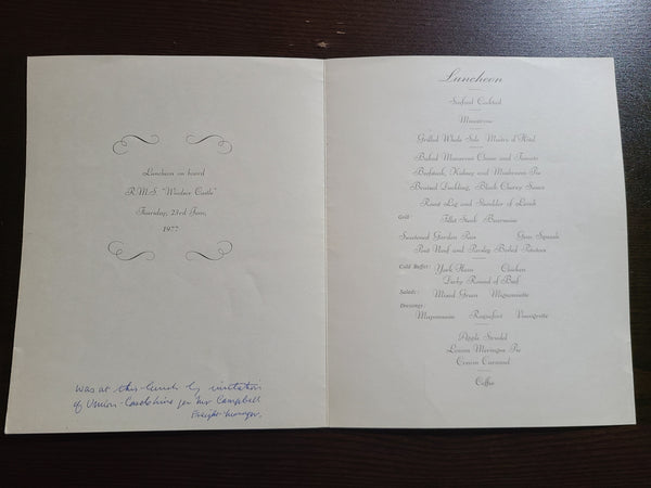 Union Castle Line R.M.S. Windsor Castle Lunch Menu