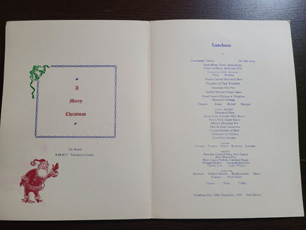 Union Castle Line R.M.S. Carnarvon Castle Christmas Lunch Menu