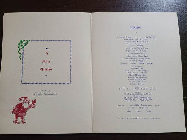 Union Castle Line R.M.S. Carnarvon Castle Christmas Lunch Menu