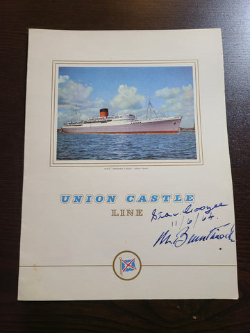 Union Castle Line R.M.S. Pretoria Castle Dinner Menu