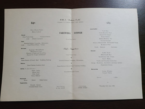 Union Castle Line R.M.S. Pretoria Castle Dinner Menu