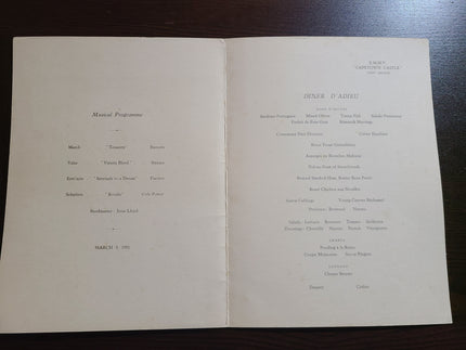 Union Castle Line R.M.M.V Capetown Castle Dinner Menu