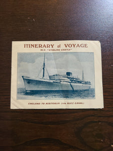 Union Castle Line M.V. Stirling Castle Itinerary of Voyage