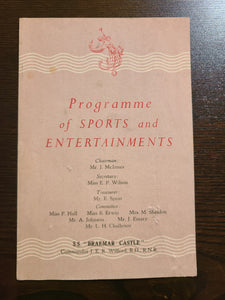 Union Castle Line S.S. Braemar Castle Programme