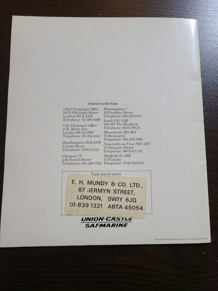 Union Castle Line Sea South Africa Brochure