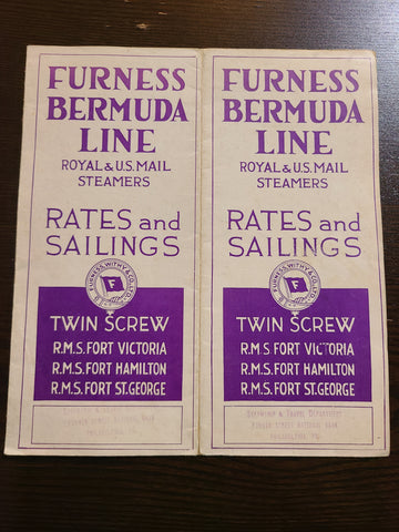Furness Bermuda Line Rates & Sailings Brochure with fold out deck plan