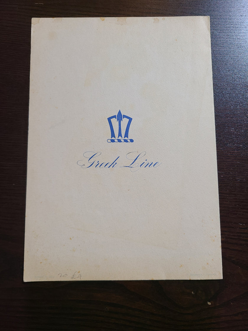 Greek Line T.S.S. Neptunia Lunch Menu