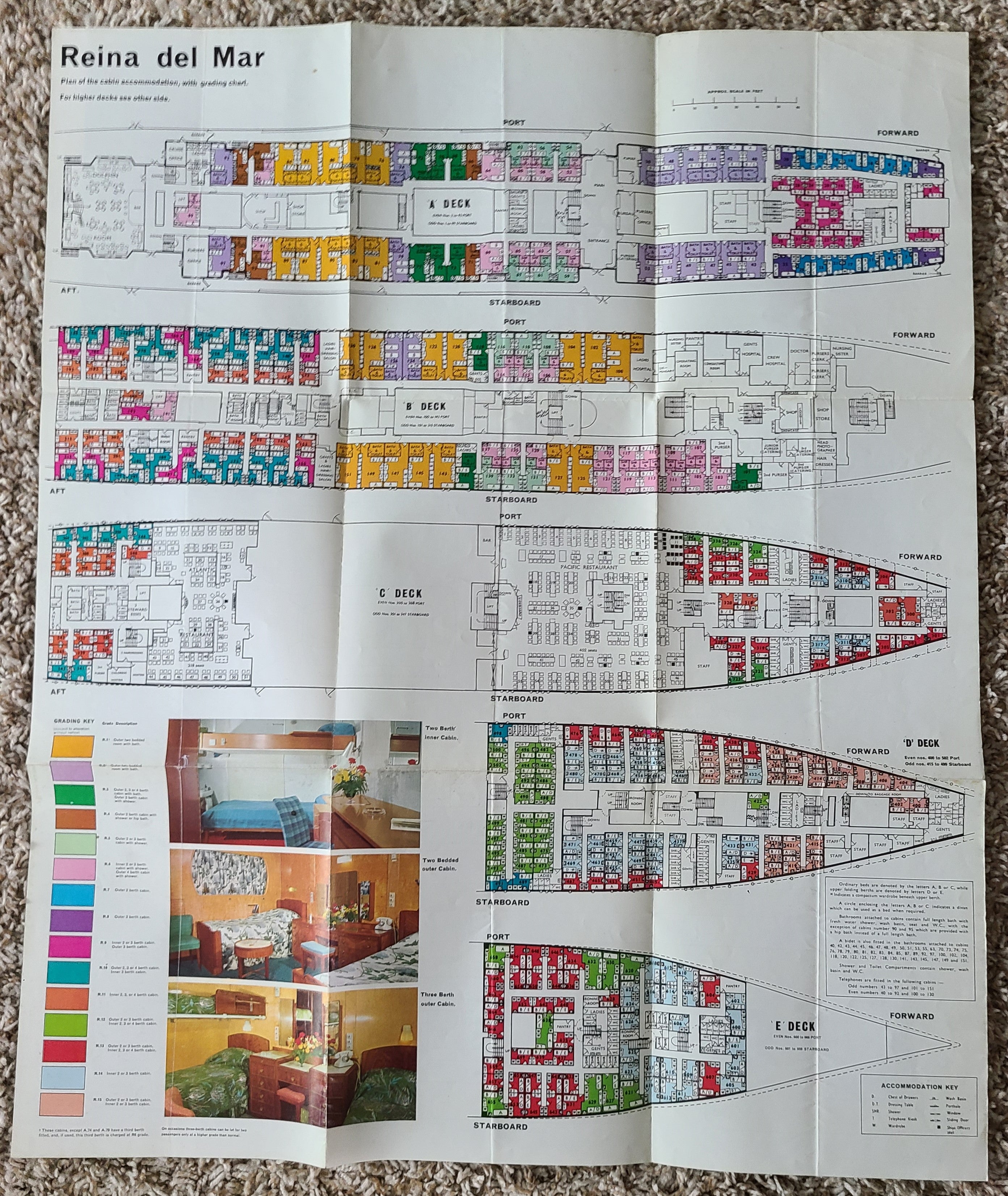 Union Castle Line M.V. Reina Del Mar Passenger Accommodations/Deck Plan