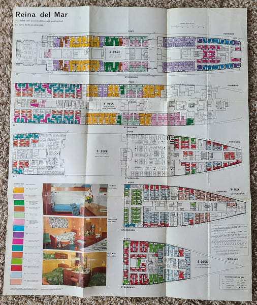 Union Castle Line M.V. Reina Del Mar Passenger Accommodations/Deck Plan