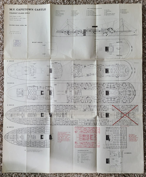 Union Castle Line M.V. Capetown Castle Tourist Class Deck Plan