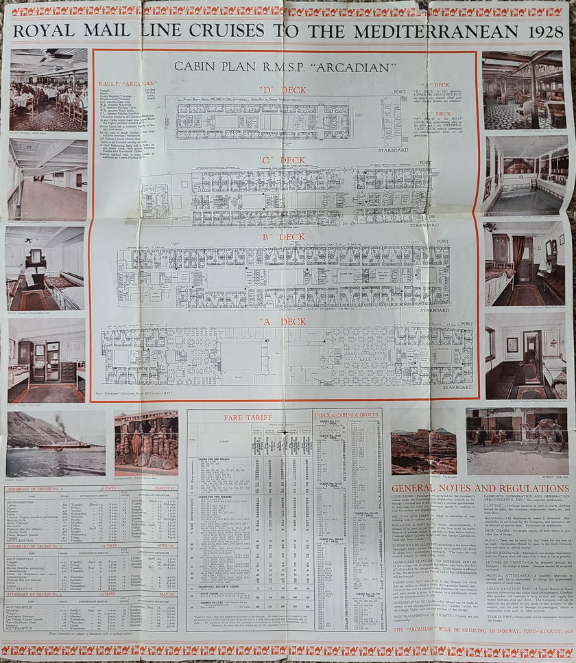 Royal Mail Line R.M.S.P Arcadian Brochure with Deck Plan