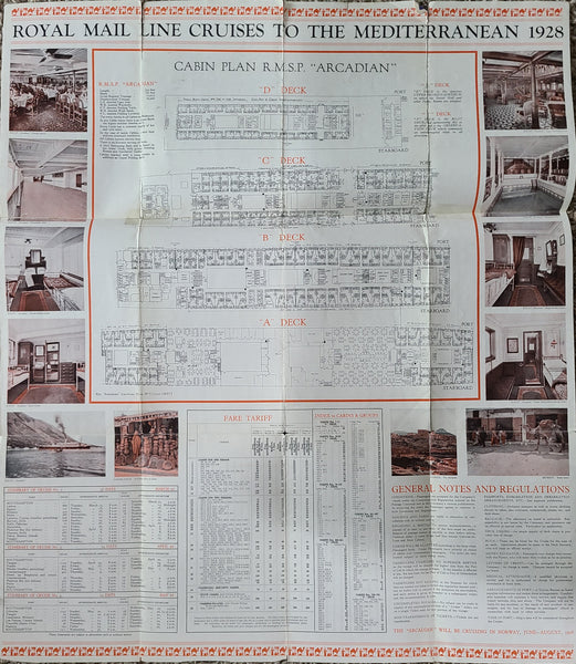 Royal Mail Line R.M.S.P Arcadian Brochure with Deck Plan