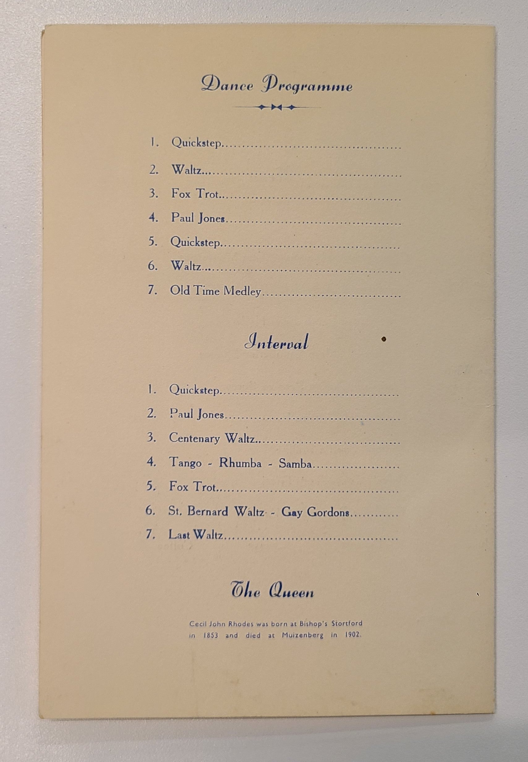 Union Castle Line R.M.M.V. Capetown Castle Centenary Dinner Menu