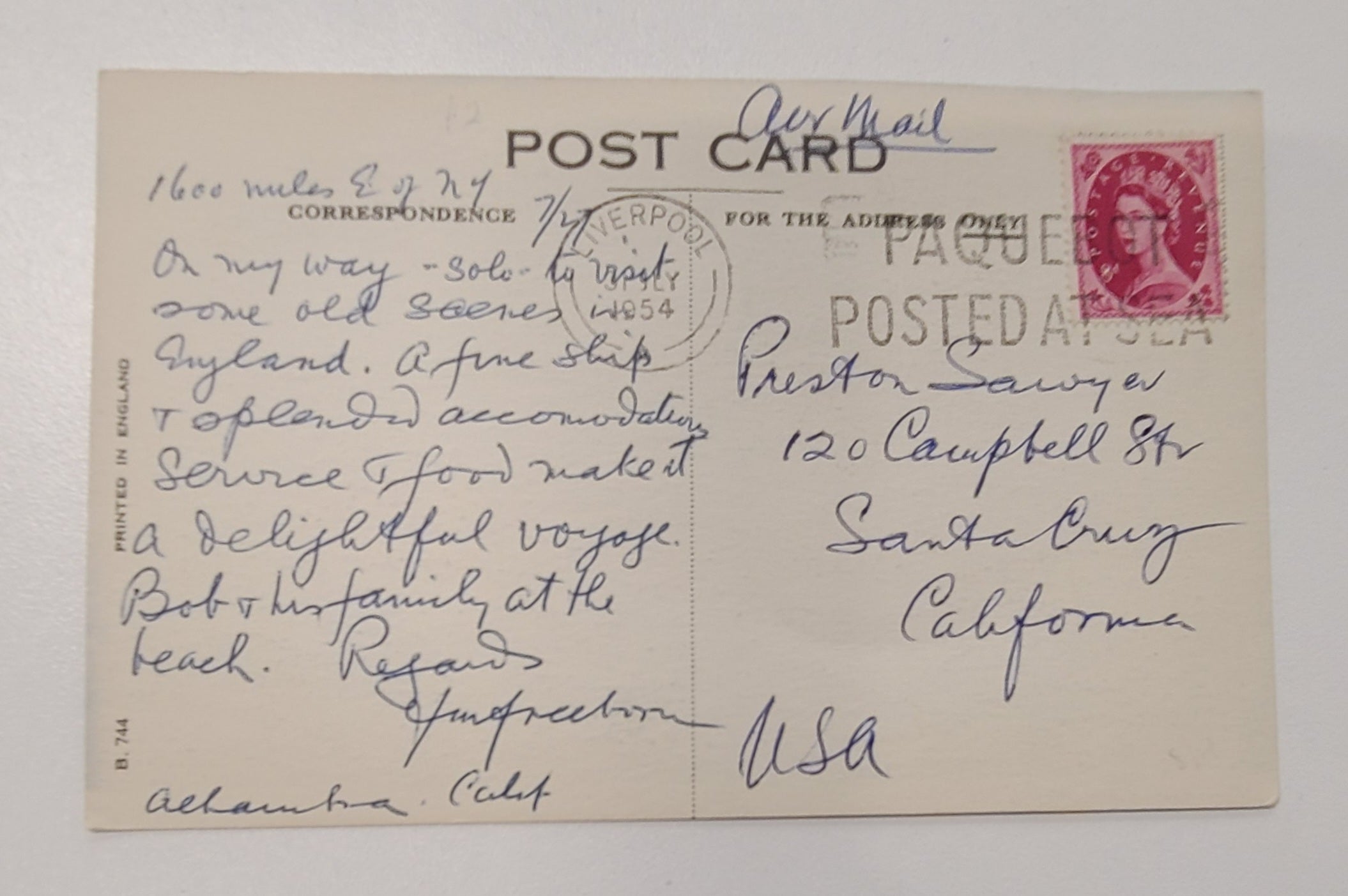 Cunard Line R.M.S. Media Post Card