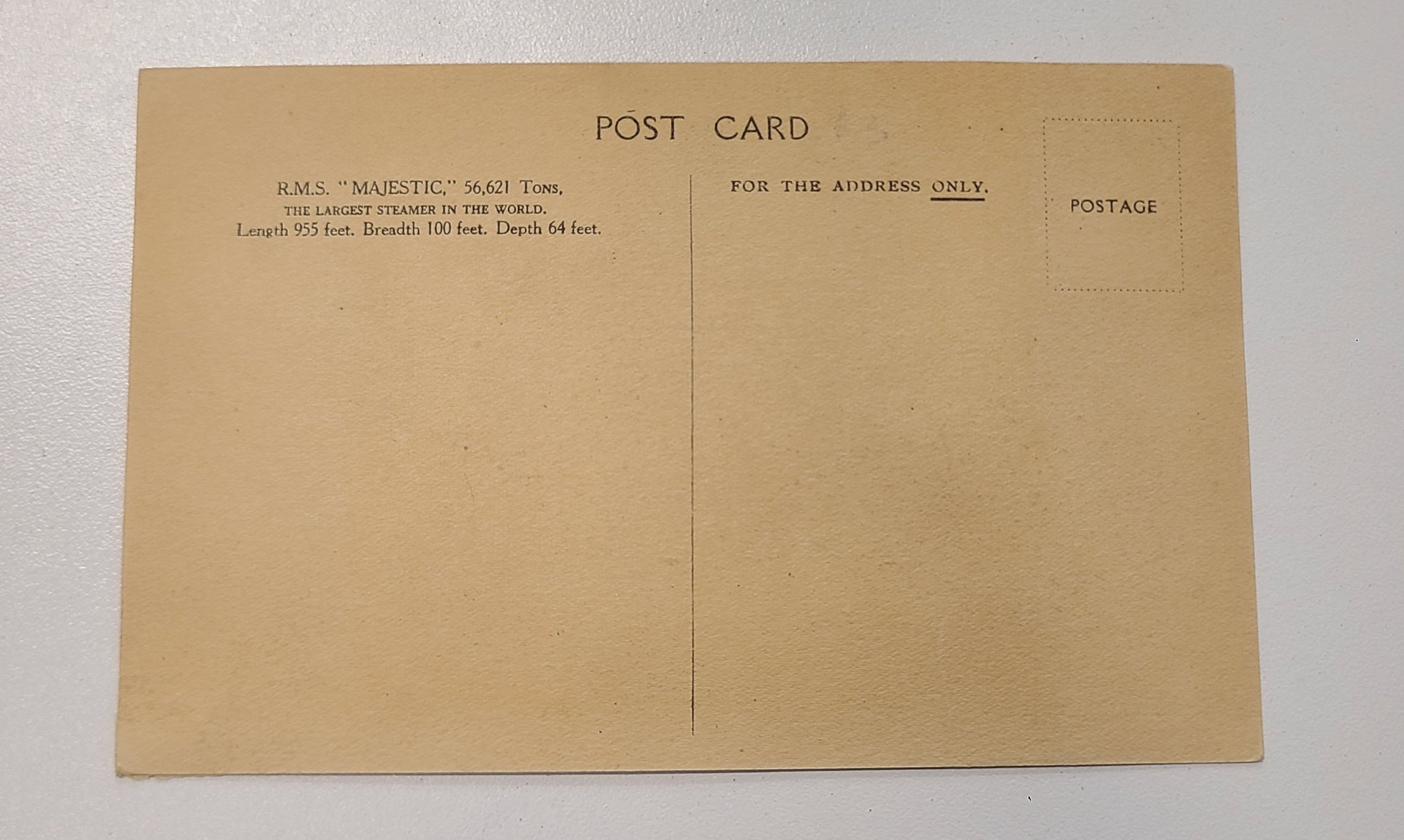 Cunard White Star R.M.S. Majestic Post Card