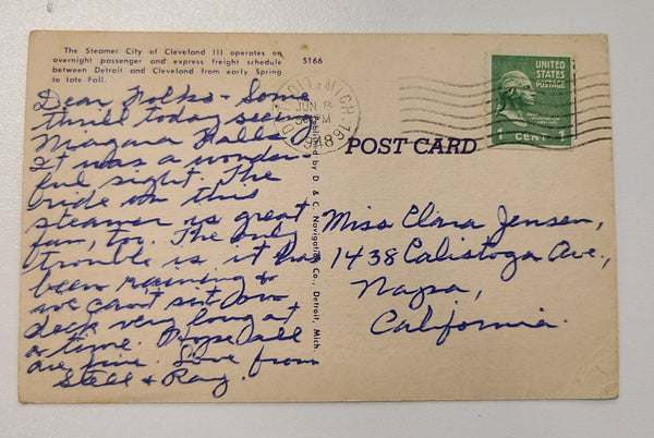 D&C Navigation Company Steamer City of Cleveland III Post Card