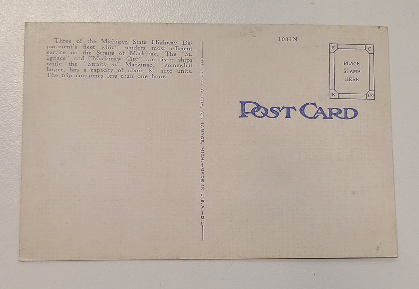 Michigan State Auto Ferries Post Card