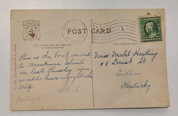 Northern Michigan Trans Company Steamship Manitou Post Card
