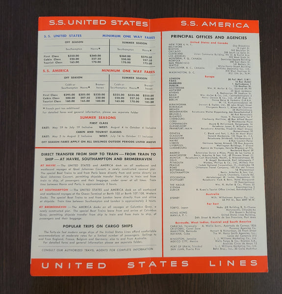 United States Lines Sailing Schedule No. 1 (January 1952)