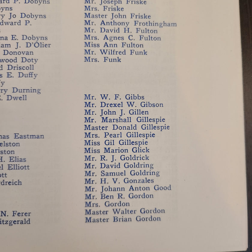 S.S. United States Maiden Voyage First Class Passenger List (July 10th, 1952)
