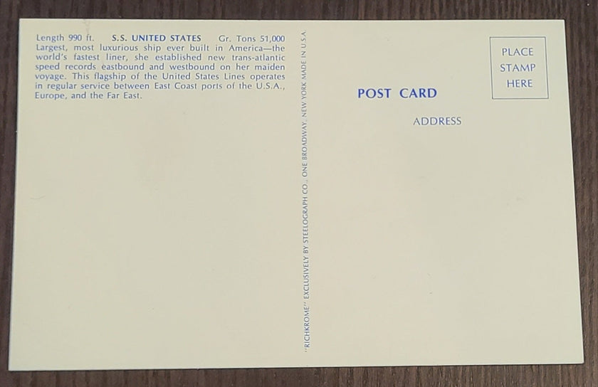 S.S. United States Post Card