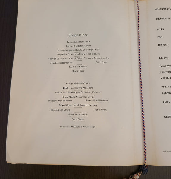 S.S. United States Maiden Voyage Dinner Menu (July 4th, 1952)