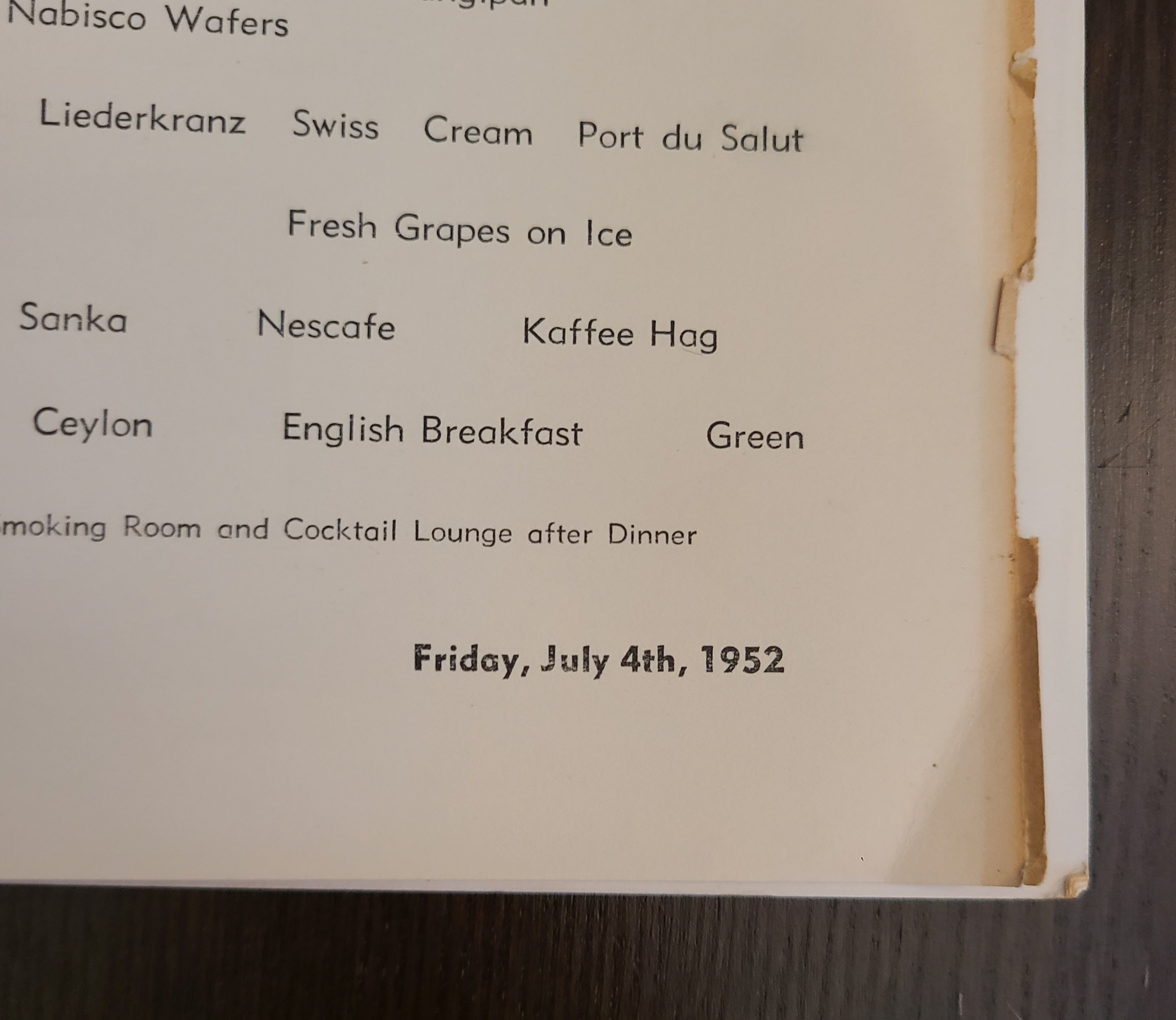 S.S. United States Maiden Voyage Dinner Menu (July 4th, 1952)