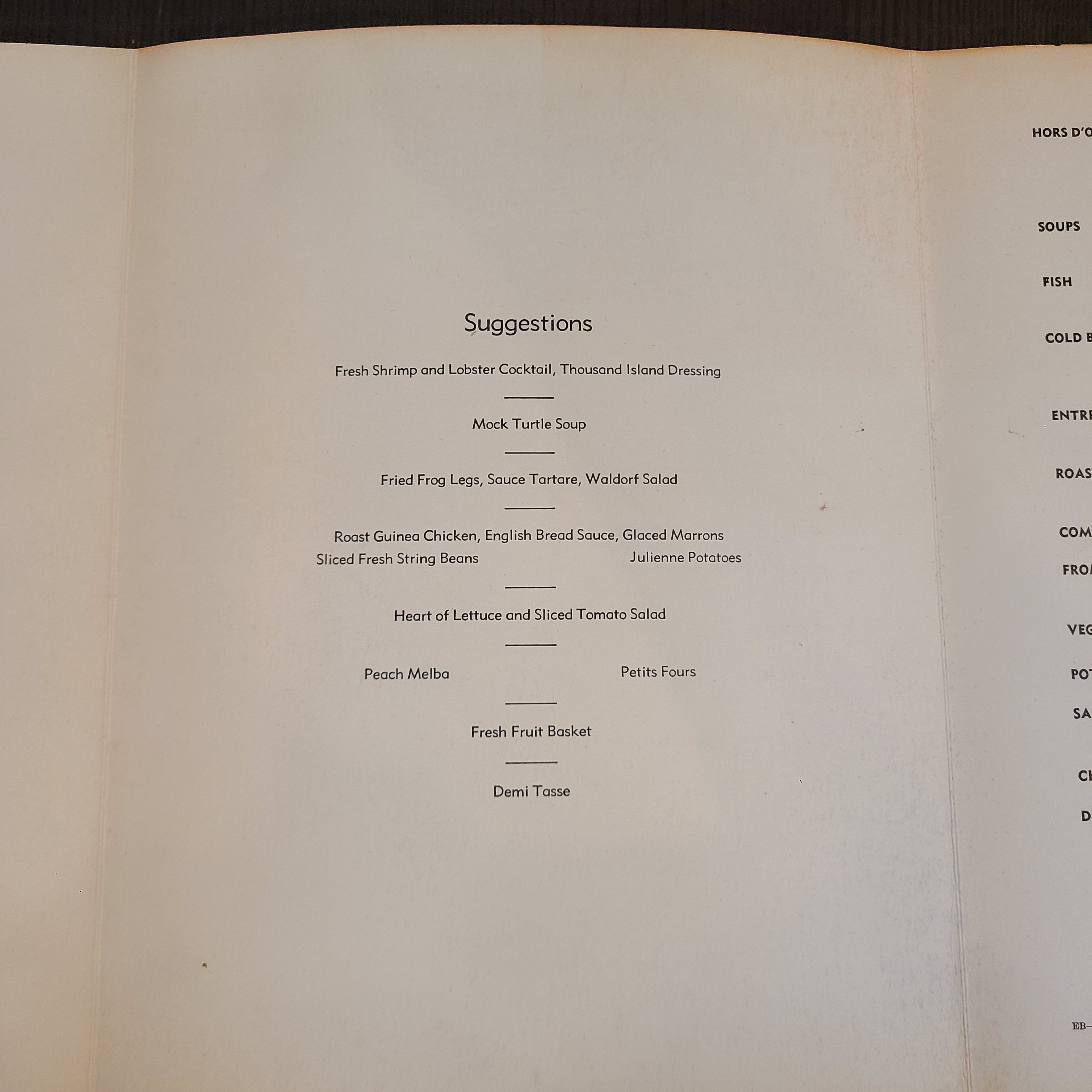 S.S. United States Maiden Voyage Dinner Menu (July 7th, 1952)