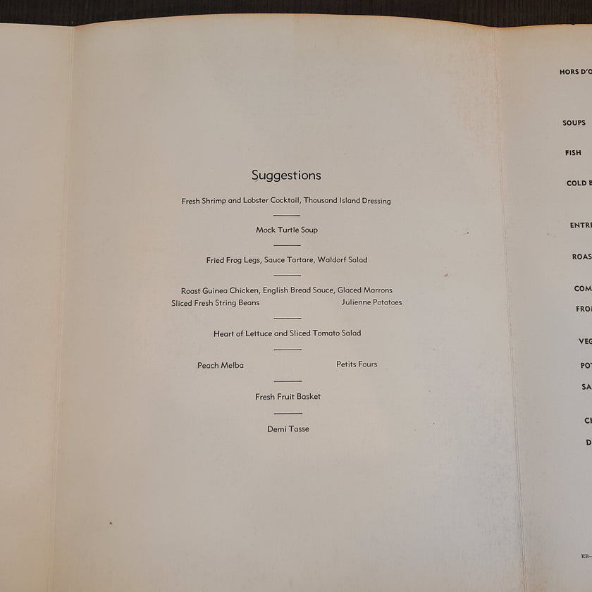 S.S. United States Maiden Voyage Dinner Menu (July 7th, 1952)