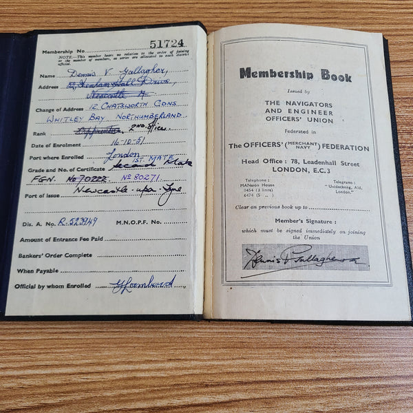 The Navigators & Engineer Officers' Union Membership Book (Attributed)