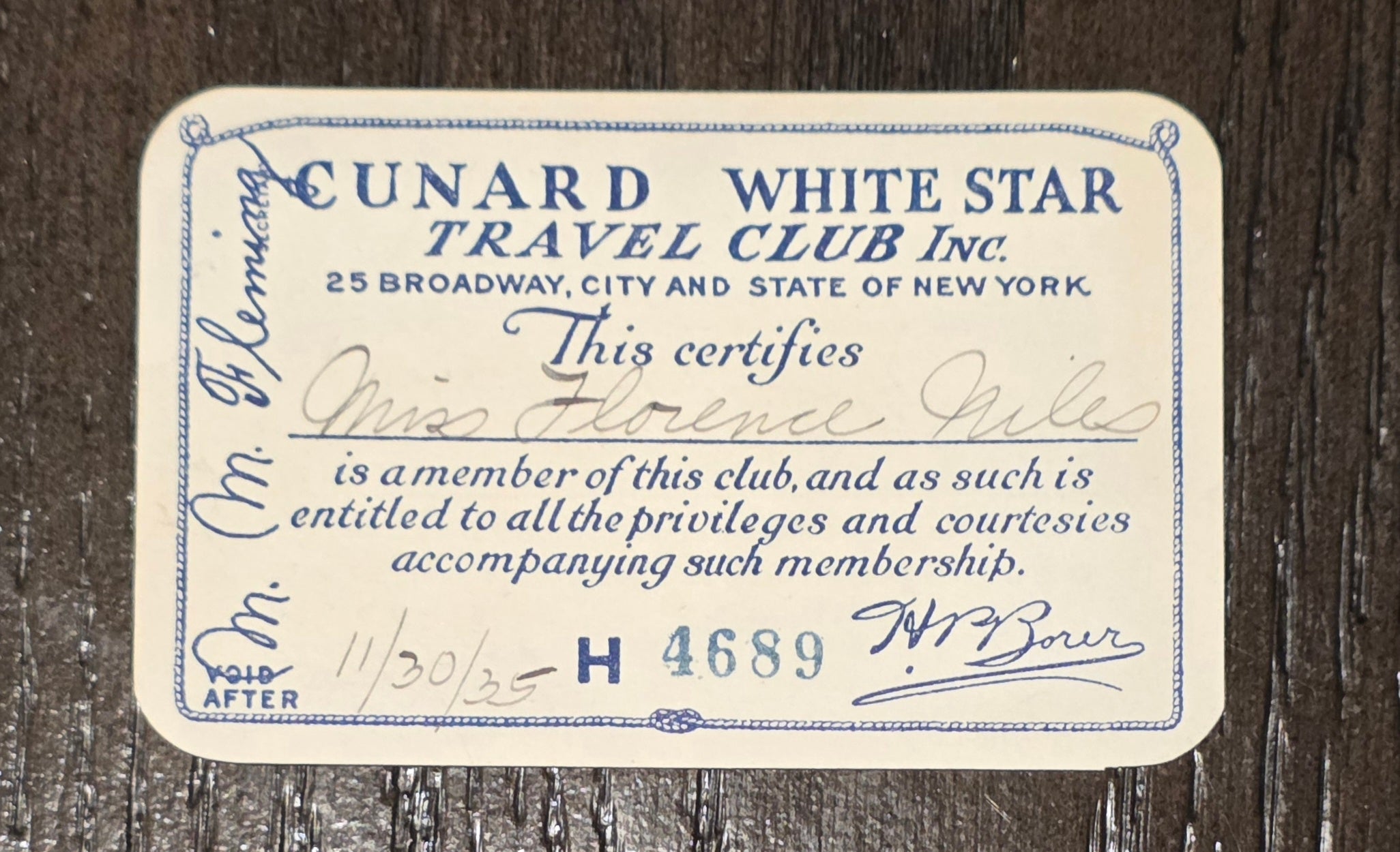 Cunard White Star Travel Club Inc Pass