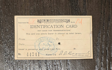 Old Dominion Steamship Co. Identification Card
