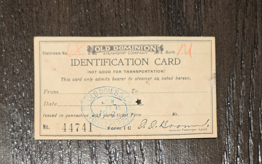 Old Dominion Steamship Co. Identification Card
