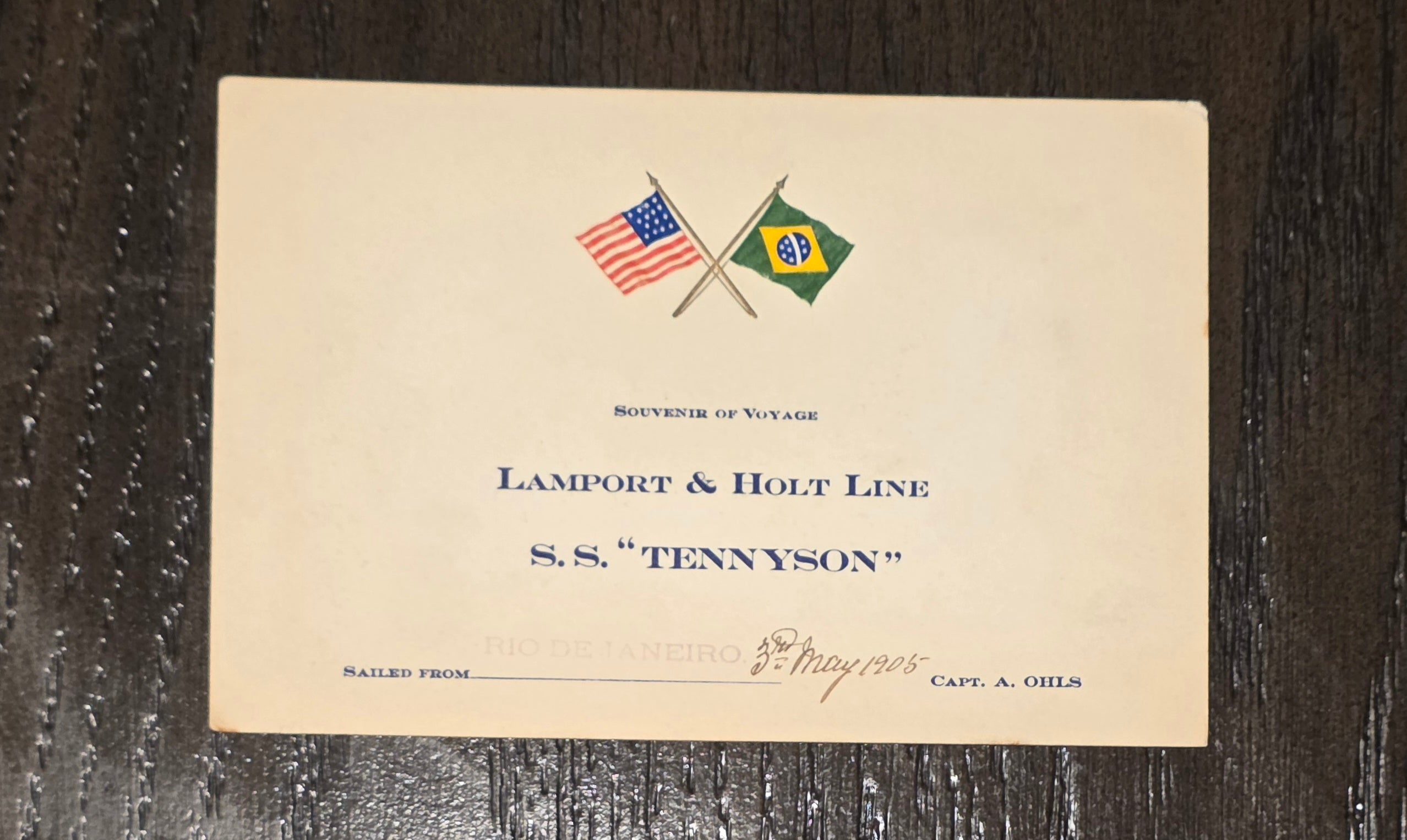 Lamport & Holt Line S.S. Tennyson Souvenir of Voyage Card