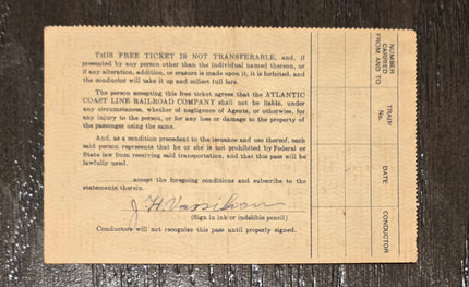 Atlantic Coast Line Railroad Trip Pass
