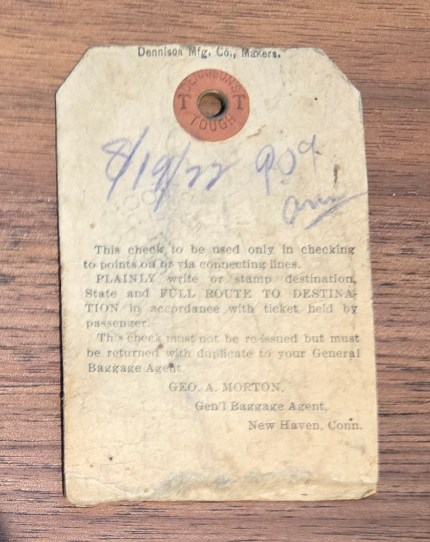New England Navigation Company Luggage Check Tag